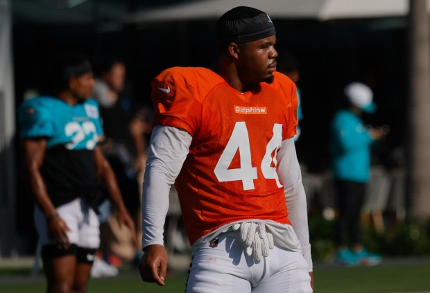 Miami Dolphins linebacker Chop Robinson (44) is seen during practice...