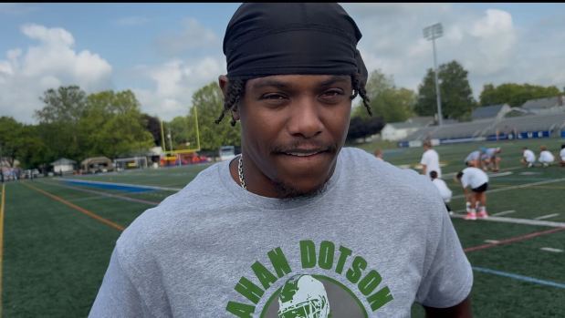 Philadelphia Eagles wide receiver Jahan Dotson was happy to back at Nazareth's Andy Leh Stadium on Saturday where he hosted a free football camp for kids from Nazareth and surrounding communities. (Keith Groller)