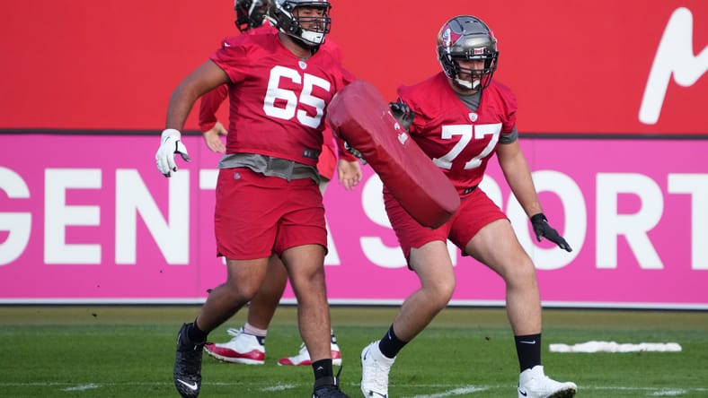 Dylan Cook and Justin Skule participate in practice drills in Munich. Justin Skule Vikings.
