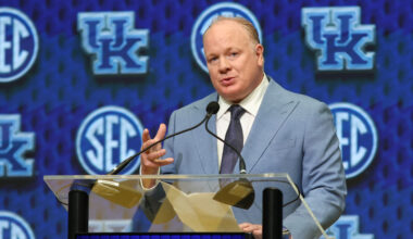 Mark Stoops at Kentucky football offseason workouts, via UK Athletics