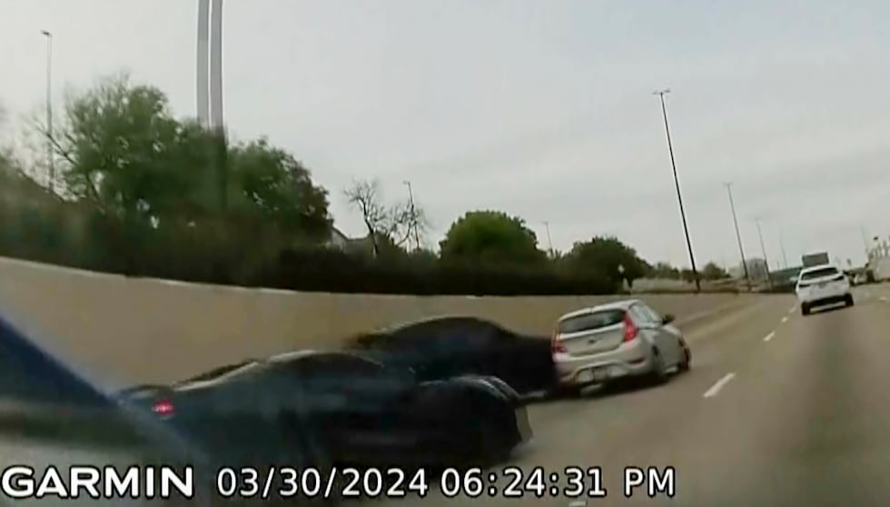 In this screen grab taken from dash camera video provided by Bill Nabors, two speeding sports...