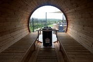 The view from inside one of several saunas at WorldSprings near Grandscape in The Colony,...