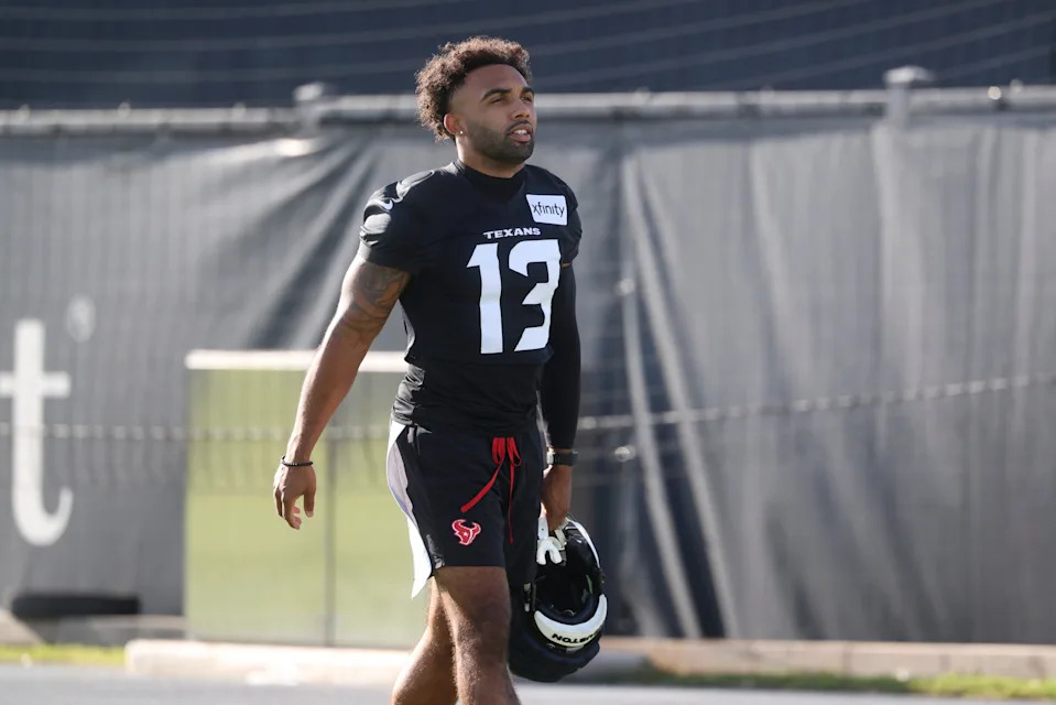 Jul 23, 2025; Houston, TX, USA; Houston Texans wide receiver Christian Kirk (13) during training camp at Houston Methodist Training Center. Mandatory Credit: Troy Taormina-Imagn Images