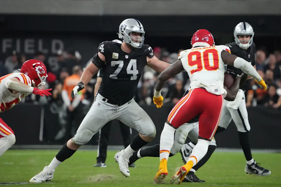 Las Vegas Raiders OT Kolton Miller (74).Kirby Lee-Imagn Images