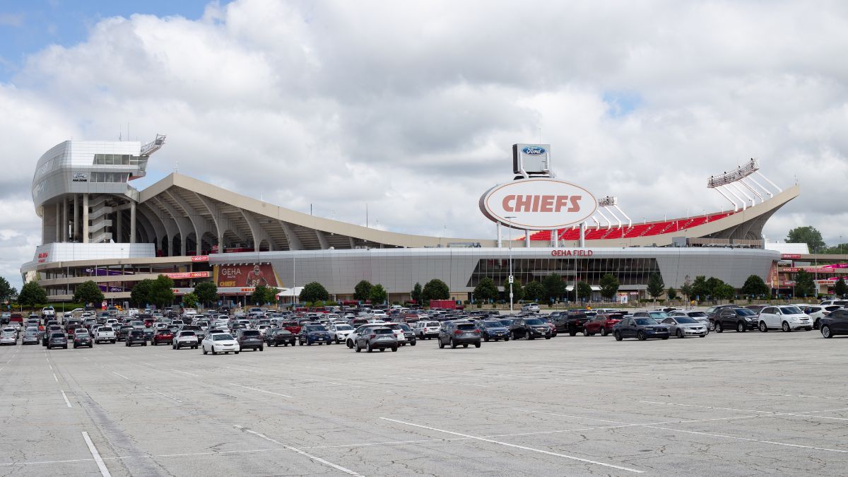 A view of Arrowhead Stadium from the Truman Sports Complex parking lot.