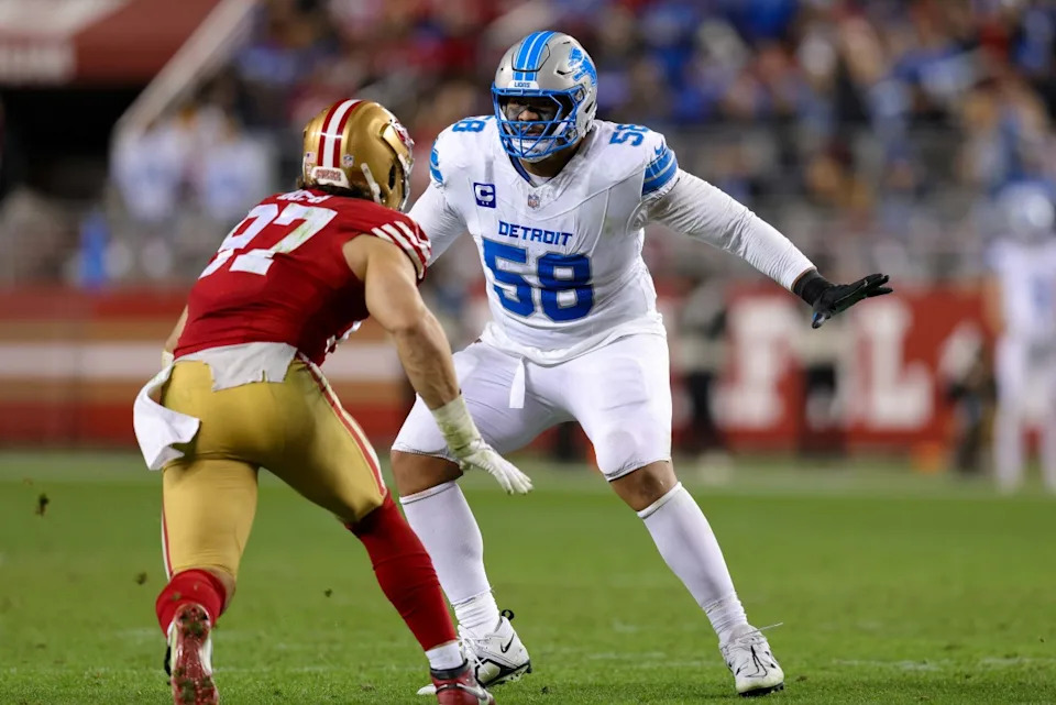 Dec 30, 2024; Santa Clara, California, USA; Detroit Lions offensive tackle Penei Sewell (58) during the game against the San Francisco 49ers at Levi's Stadium. (Sergio Estrada-Imagn Images)&lpar;Sergio Estrada-Imagn Images&rpar;