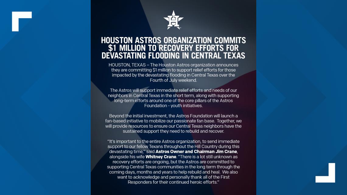 Houston Astros commit $1M for Texas flood recovery
