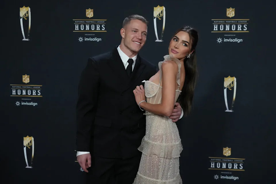 San Francisco 49ers star Christian McCaffrey and his wife Olivia Culpo at NFL Honors. Kirby Lee-Imagn Images