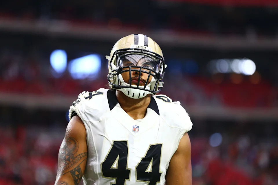 Sep 13, 2015; Glendale, AZ, USA; New Orleans Saints linebacker Hau'oli Kikaha against the Arizona Cardinals at University of Phoenix Stadium. Mandatory Credit: Mark J. Rebilas-USA TODAY Sports