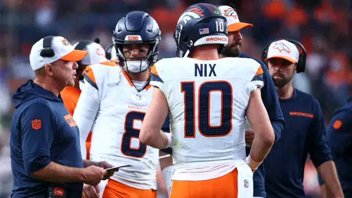 Denver Broncos AFC West head coach Sean Payton and quarterback Bo Nix