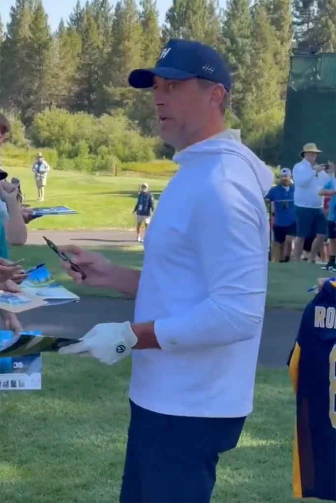 Aaron Rodgers accused a fan of being an “autograph hound” while at the American Century Championship celebrity tournament in Lake Tahoe on Thursday, July 10, 2025. TikTok/GilbertoManzano
