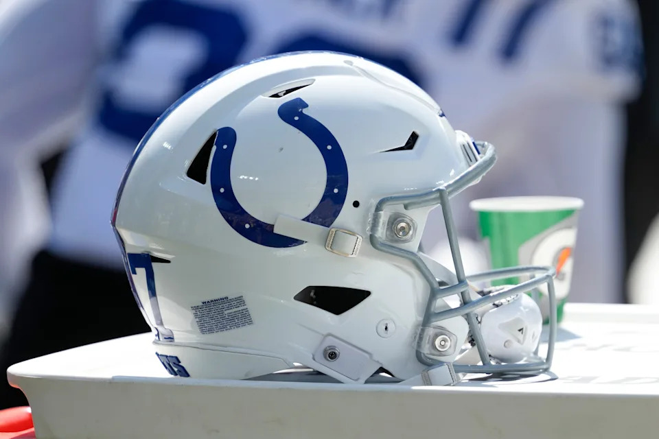 General view of an Indianapolis Colts helmet.
