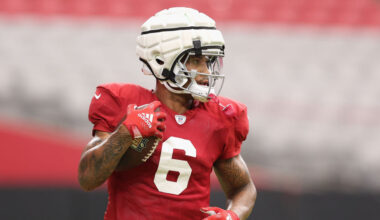 James Conner looks on during Cardinals training camp...