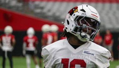 Max Melton looks on during Day 2 of Cardinals training camp...