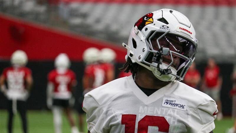 Max Melton looks on during Day 2 of Cardinals training camp...