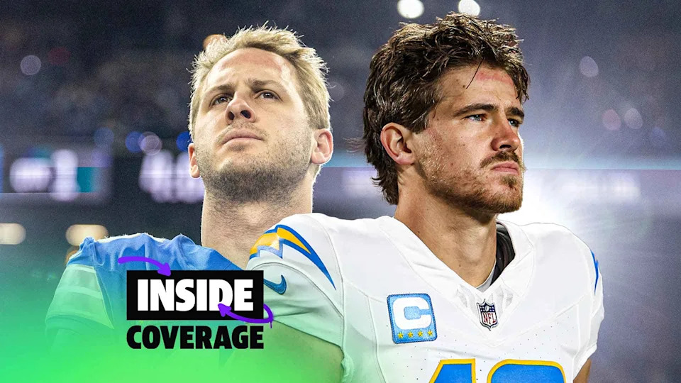 Jared Goff (Detroit Lions) & Justin Herbert (Los Angeles Chargers) are among the QBs with the most to prove entering the 2025 NFL season. (Photos by Michael Owens & Perry Knotts/Getty Images)