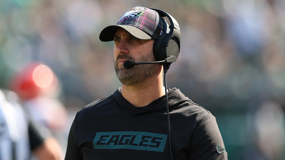 Philadelphia Eagles head coach Nick Sirianni wearing a headset.