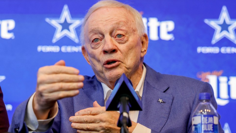 Jerry Jones, owner of the Dallas Cowboys, speaking at a press conference.