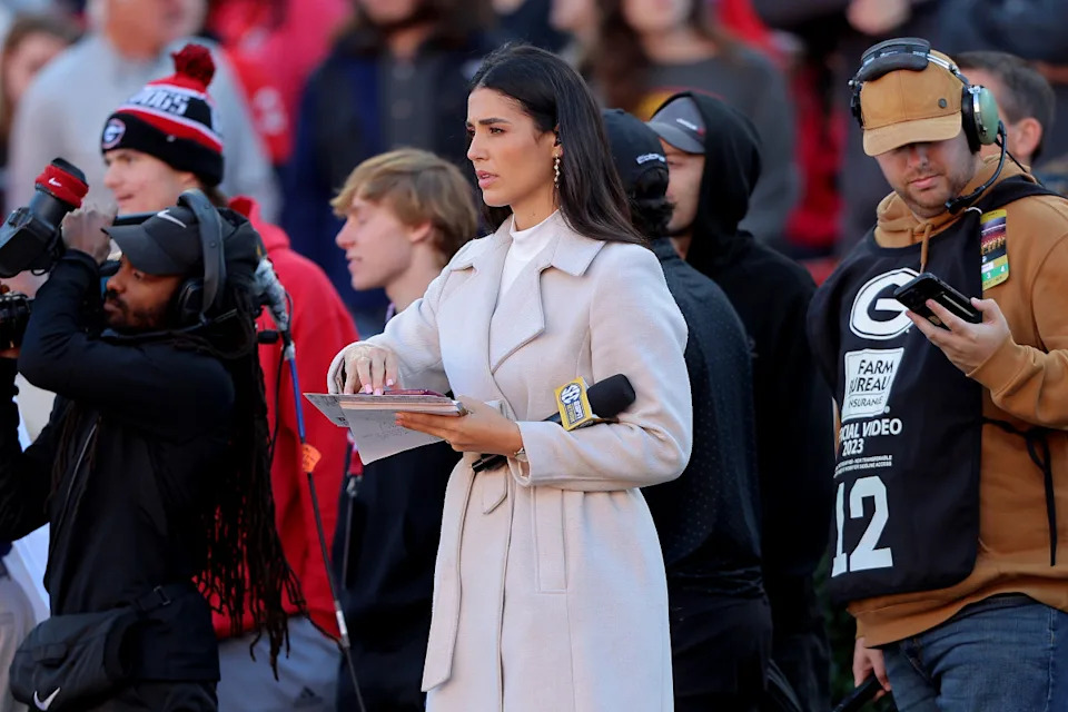 ATHENS, GA - NOVEMBER 23: SEC Network sideline reporter Ashley ShahAhmadi during the Saturday afternoon college football game between the Georgia Bulldogs and the Massachusetts Minutemen on November 23, 2024 on Dooley Field at Sanford Stadium in Athens, GA. (Photo by David J. Griffin/Icon Sportswire via Getty Images)Icon Sportswire&sol;Getty Images