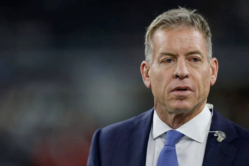 ARLINGTON, TEXAS - DECEMBER 09: Former Quarterback Troy Aikman looks on prior to the game between the Cincinnati Bengals and the Dallas Cowboys at AT&T Stadium on December 09, 2024 in Arlington, Texas. (Photo by Ron Jenkins/Getty Images)Ron Jenkins/Getty Images
