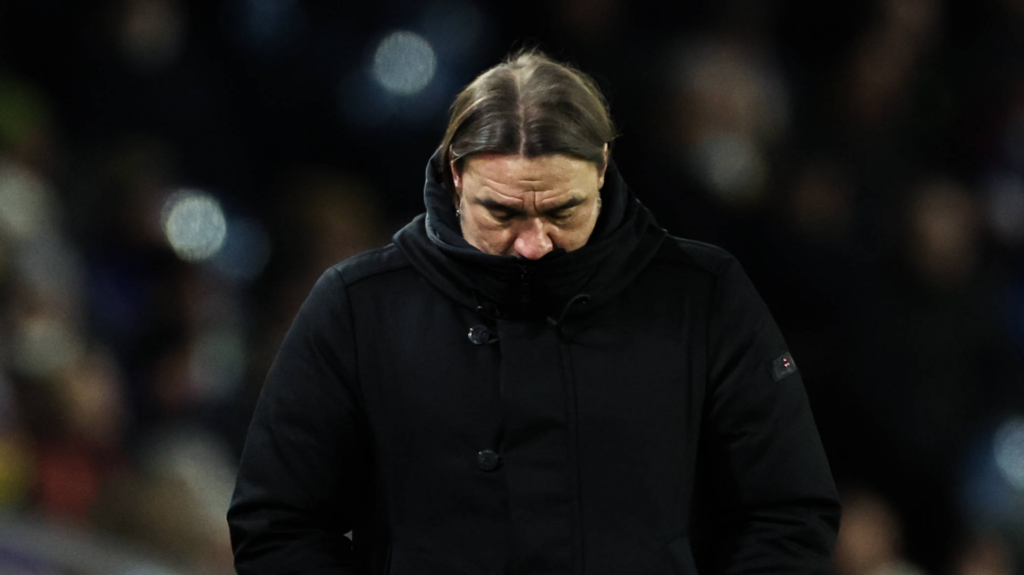 Daniel Farke looking down whilst on the touchline.