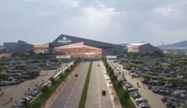 A rendering of the new Cleveland Browns domed stadium in Brook Park