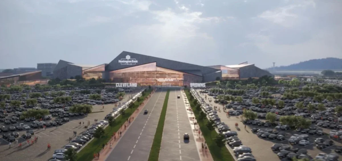 A rendering of the new Cleveland Browns domed stadium in Brook Park