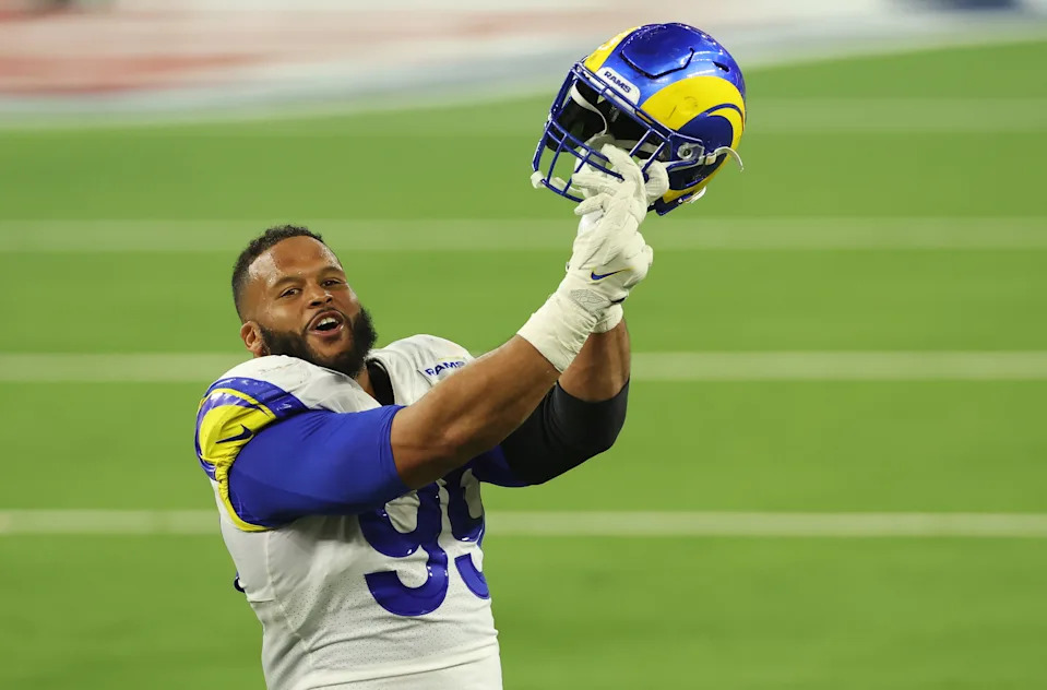 Ring him again: Aaron Donald is one of the easiest choices for our NFL All-Quarter Century team. (Photo by Rob Carr/Getty Images)