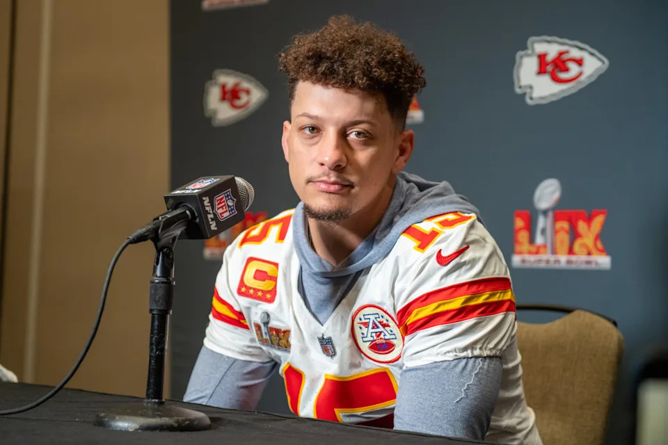 NEW ORLEANS, LOUISIANA - FEBRUARY 06: Patrick Mahomes #15 of the Kansas City Chiefs speaks during Kansas City Chiefs Media Availability before Super Bowl LIX at New Orleans Marriott on February 06, 2025 in New Orleans, Louisiana. (Photo by Aaron J. Thornton/Getty Images)Aaron J. Thornton/Getty Images
