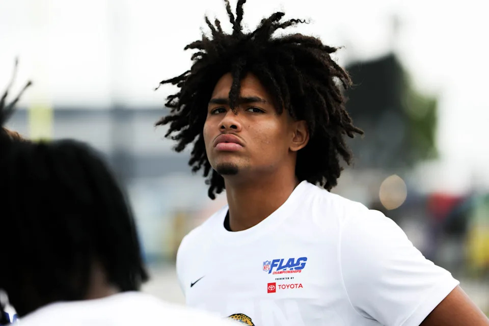 Brysen Wright of the Jaguars Elite 14U flag football team scored 15 of his team's points in a 20-14 victory over a team sponsored by the Miami Dolphins in the NFL Flag Championship on July 18 in Canton, Ohio.