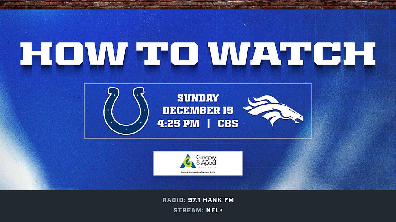 What channel is the Colts game on? The week 15 game against Denver kicks off at 4:25 p.m. ET Sunday, December 15 and is available to watch on CBS.