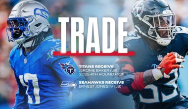 Titans Trade LB Ernest Jones IV to Seahawks for LB Jerome Baker and a Fourth-Round Pick in the 2025 NFL Draft