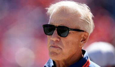 Denver Broncos consultant John Elway looks on against the Houston Texans during an NFL football game, Sept. 18, 2022, in Denver. (AP Photo/Jack Dempsey, File)