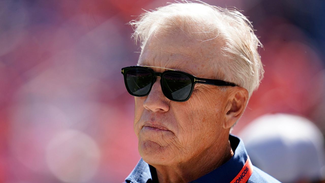 Denver Broncos consultant John Elway looks on against the Houston Texans during an NFL football game, Sept. 18, 2022, in Denver. (AP Photo/Jack Dempsey, File)