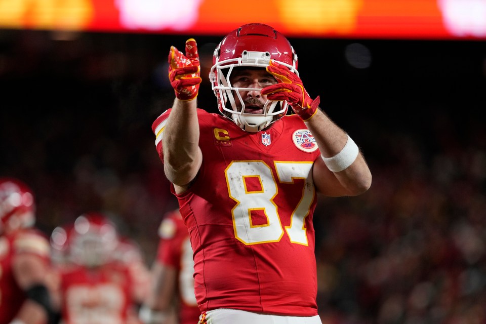 Travis Kelce, Kansas City Chiefs tight end, celebrating.