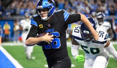 Lions QB Jared Goff has perfect night passing, records 1st TD catch in win over Seahawks