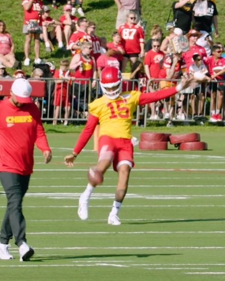 Mahomes showed off his punting skills as he returned to Chiefs training camp