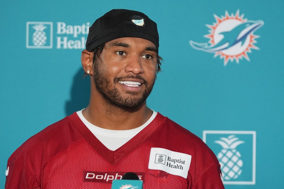Tua Tagovailoa at a Miami Dolphins press conference.