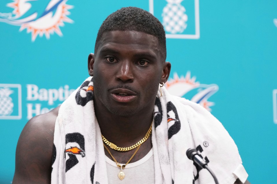 Tyreek Hill at a Miami Dolphins press conference.