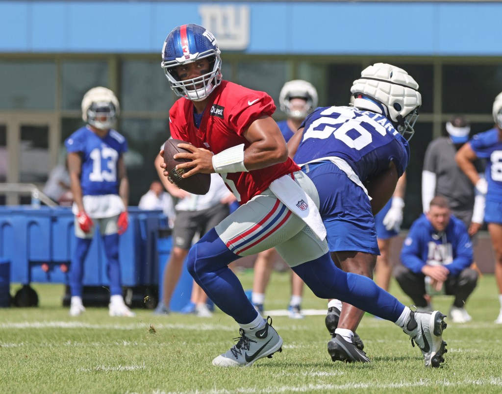 New York Giants quarterback Russell Wilson #3 at training camp.