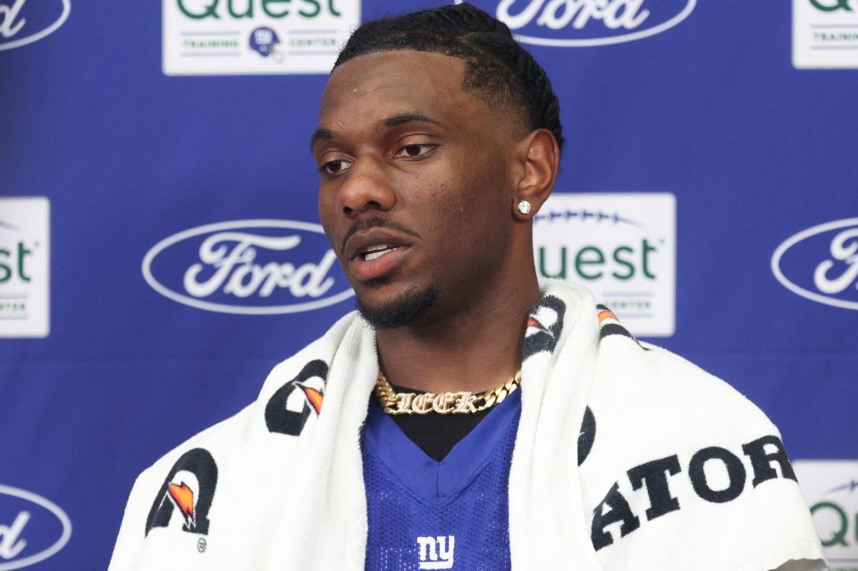 New York Giants wide receiver Malik Nabers speaks to the media.