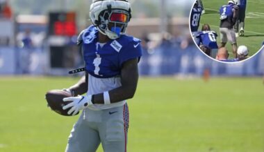 Malik Nabers exits with apparent injury in Giants training camp scare
