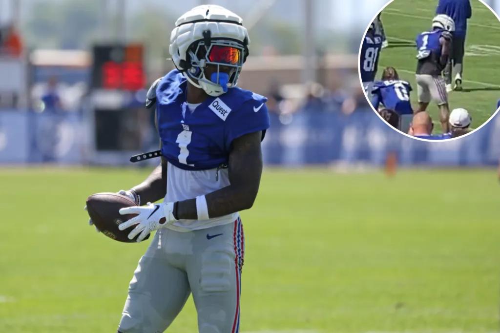 Malik Nabers exits with apparent injury in Giants training camp scare