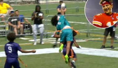 Patrick Mahomes couldn't believe this flag football catch