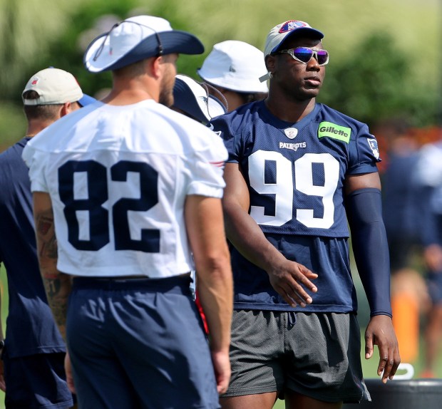 Foxboro, MA - July 25 - Defensive end Keion White (99) of the New England Patriots during Training Camp at Gillette Stadium. (Photo By Matt Stone/Boston Herald)