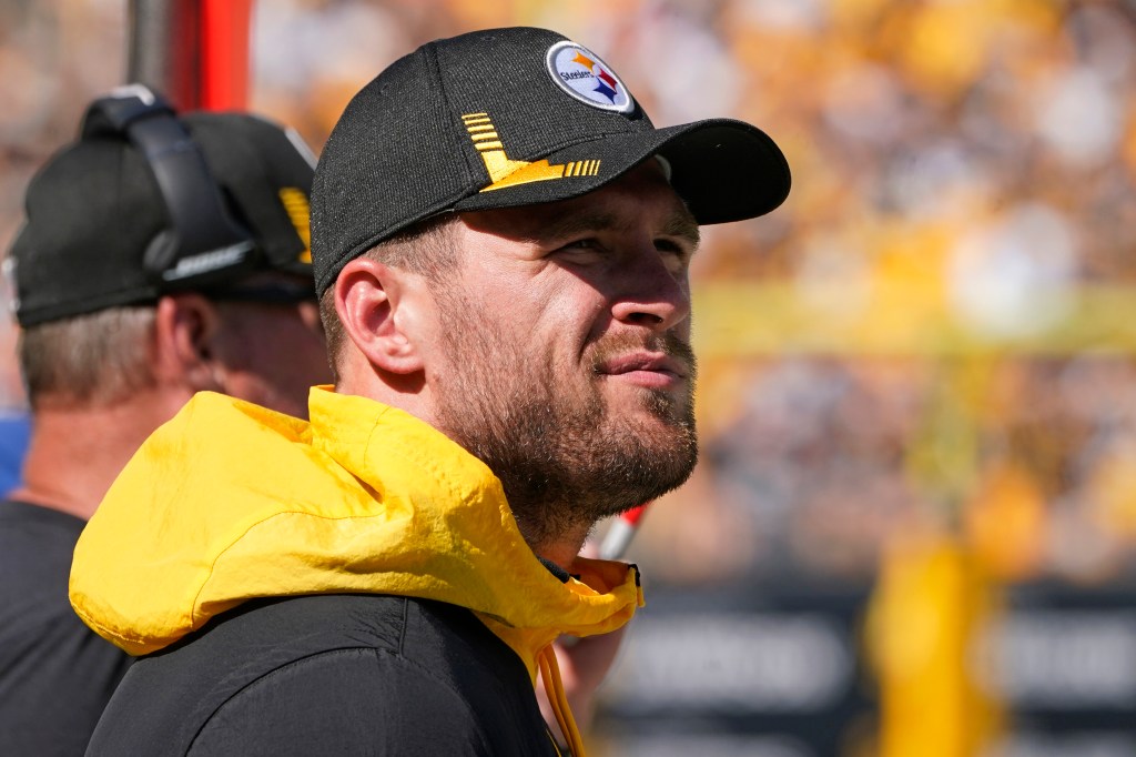 T.J. Watt on the sidelines of a football game.