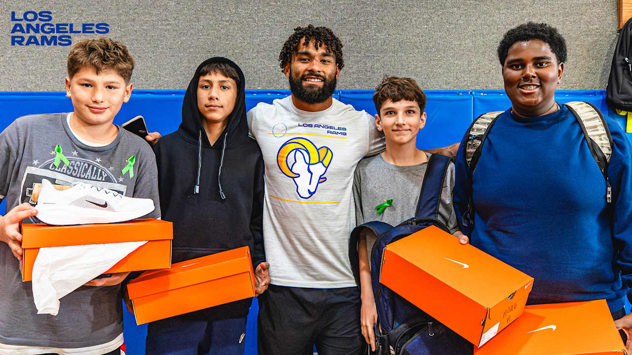 Rams Community | Los Angeles Rams Kyren Williams joins Rampage and Seattle Seahawks mascot Blitz to uplift students impacted by the Eaton Fire