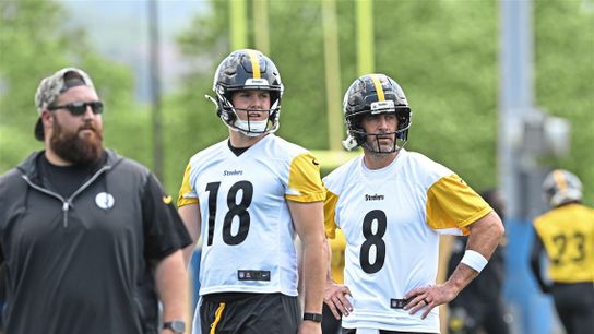 Steelers' QBs Will Howard (left) and Aaron Rodgers (right) at mandatory mini camp. Steelers' QBs Will Howard (left) and Aaron Rodgers (right) at mandatory mini camp.