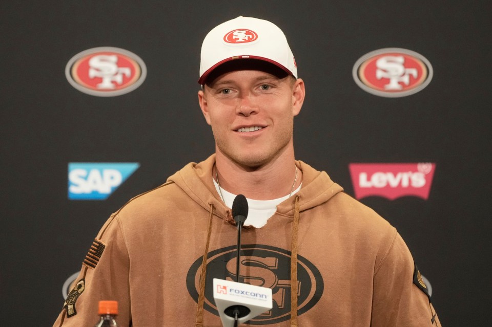 Christian McCaffrey at a San Francisco 49ers press conference.