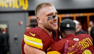 Commanders celebrate earning playoff berth after OT win vs. Falcons